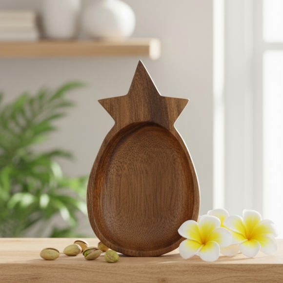 Vintage Pineapple Shaped Monkey Pod Wooden Trinket Dish - Picture 1 of 8